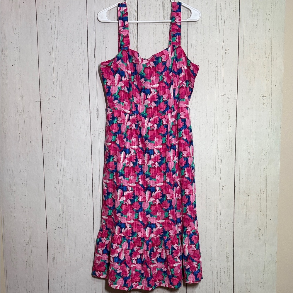 Draper James Pink Floral Midi Dress with Blue & Green Accents